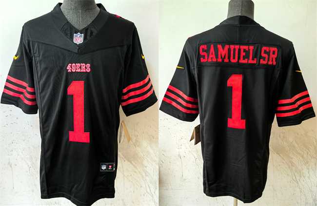 Mens San Francisco 49ers #1 Deebo Samuel Sr Black 2024 FUSE Vapor Limited Stitched Jersey